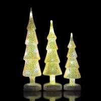 set 3 blown led christmas glass tree with glitters inisde factory direct sale