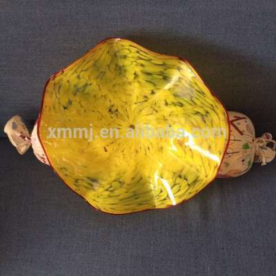 Modern hand blown art big round yellow glass plates wall hanging art